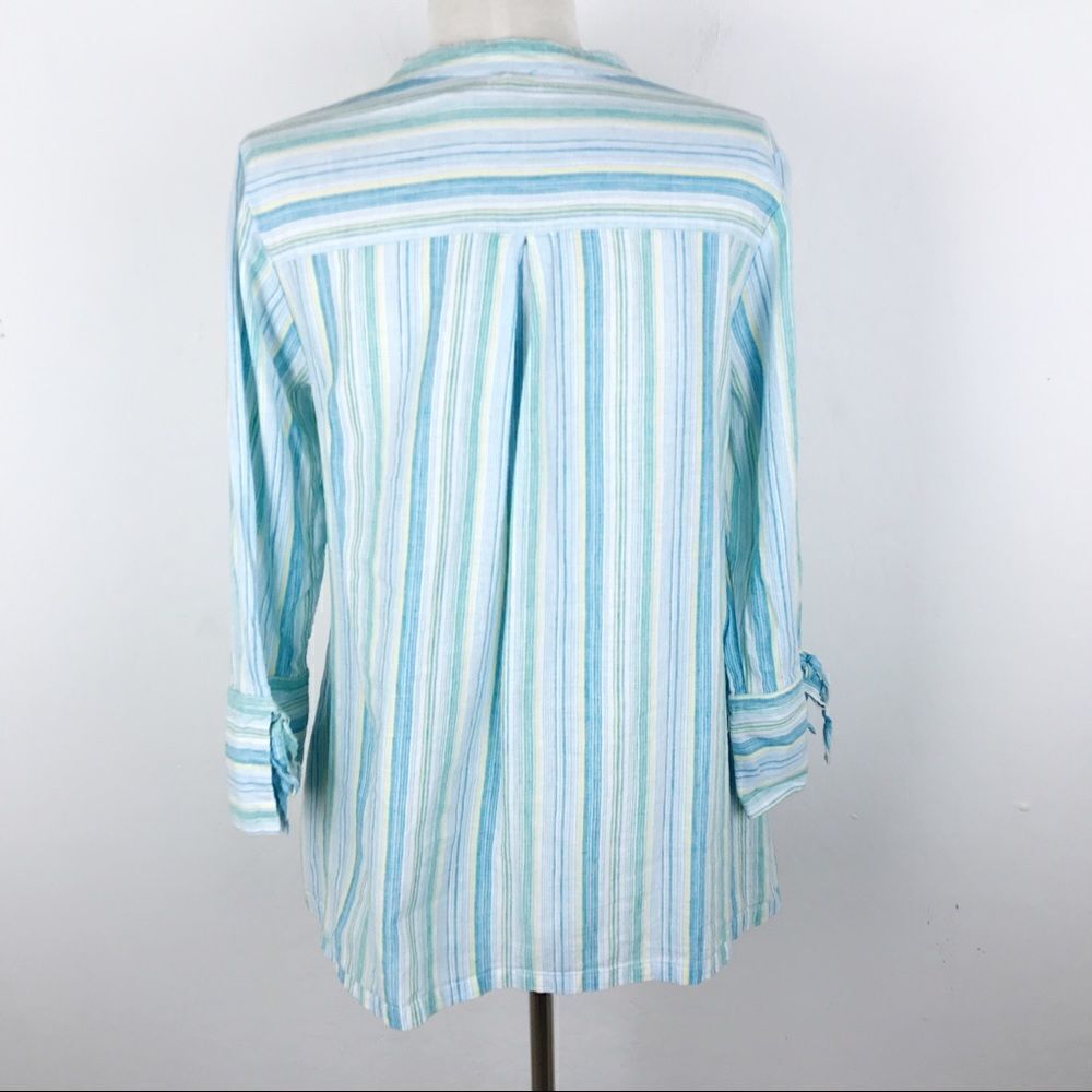 Sympli Striped Color Spring Button Down Blouse Sm - Picture 6 of 7